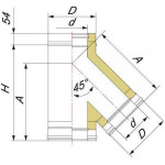 Чертеж Тройник DTRH 45° (Вулкан)