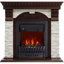 Электрокамин Dublin сланец белый с очагом Aspen Black / Brass Темный дуб (RoyalFlame)