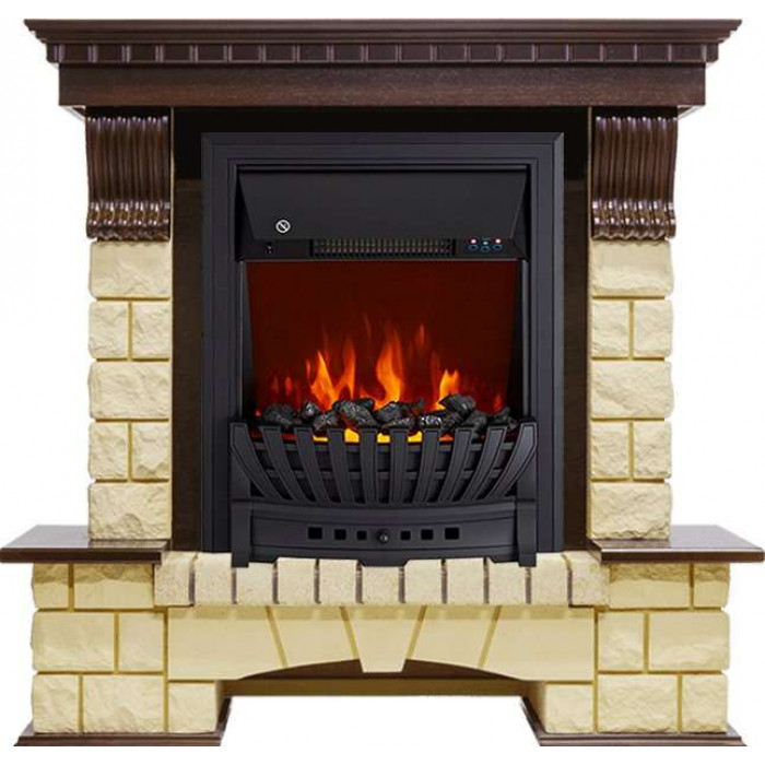 Электрокамин Pierre Luxe шампань с очагом Aspen Black / Brass Темный дуб (RoyalFlame)