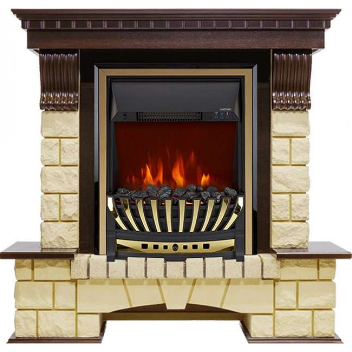 Aspen золото Электрокамин Pierre Luxe шампань с очагом Aspen Black / Brass Темный дуб (RoyalFlame)