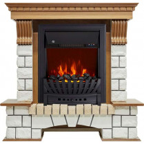 Электрокамин Pierre Luxe угловой белый с очагом Aspen Black / Brass Дуб (RoyalFlame)