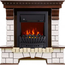 Электрокамин Pierre Luxe угловой белый с очагом Aspen Black / Brass Темный дуб (RoyalFlame)