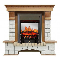 Электрокамин Pierre Luxe угловой белый с очагом Fobos FX M / Majestic FX M Дуб (RoyalFlame)