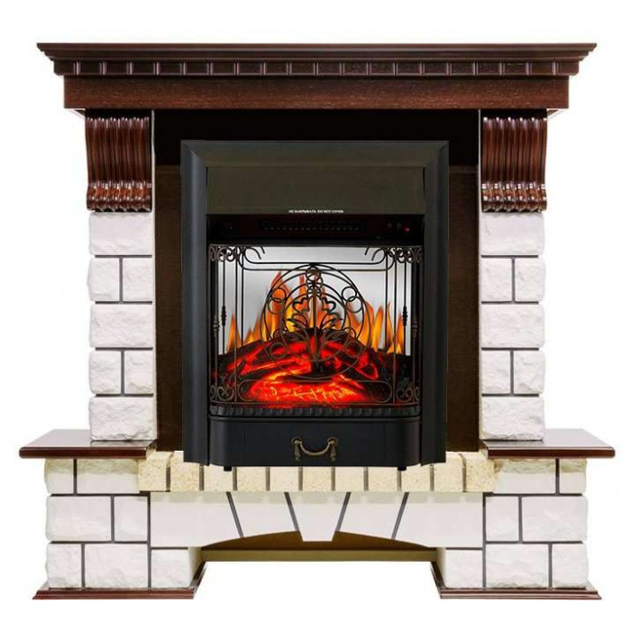 Majestic черный Электрокамин Pierre Luxe белый с очагом Fobos FX M / Majestic FX M Темный дуб (RoyalFlame)