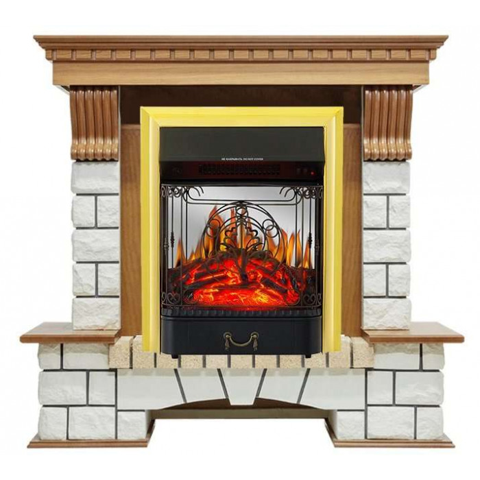Majestic  золото Электрокамин Pierre Luxe белый с очагом Fobos FX M / Majestic FX M Дуб (RoyalFlame)