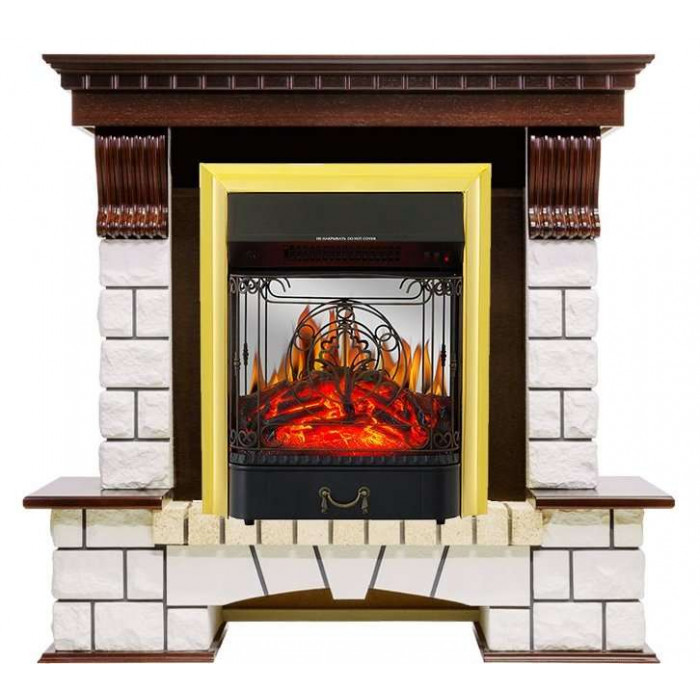 Majestic  золото Электрокамин Pierre Luxe белый с очагом Fobos FX M / Majestic FX M Темный дуб (RoyalFlame)