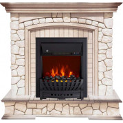 Электрокамин Preston с очагом Aspen Black / Brass Слоновая кость (RoyalFlame)