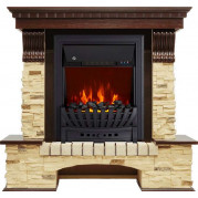 Электрокамин Pierre Luxe угловой сланец с очагом Aspen Black / Brass Темный дуб (RoyalFlame)