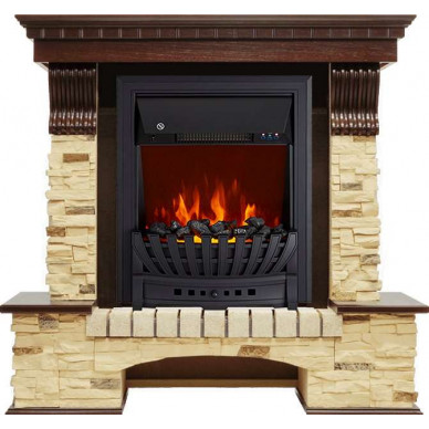 Электрокамин Pierre Luxe угловой сланец с очагом Aspen Black / Brass Темный дуб (RoyalFlame)