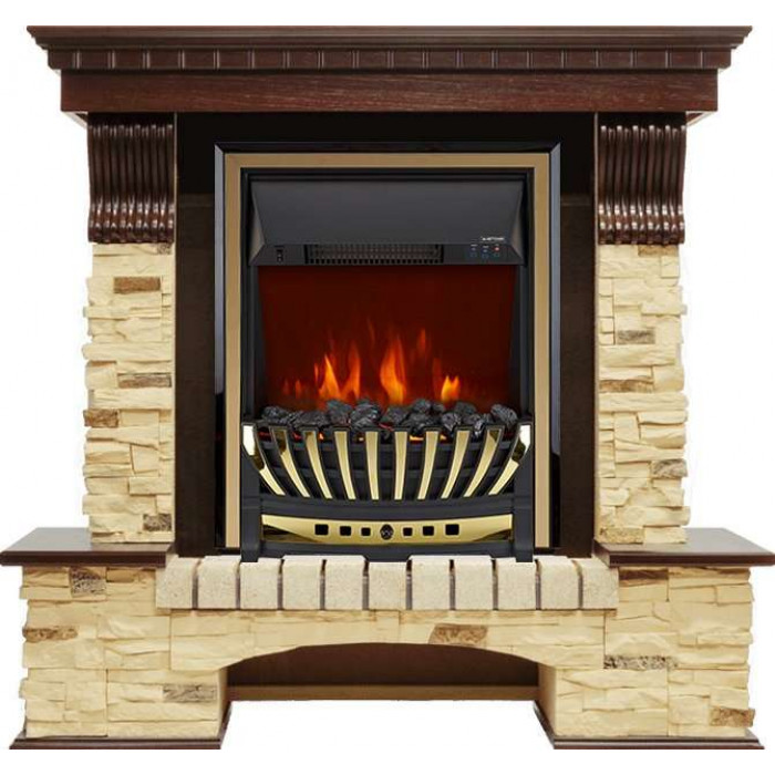 Aspen золото Электрокамин Pierre Luxe угловой сланец с очагом Aspen Black / Brass Темный дуб (RoyalFlame)